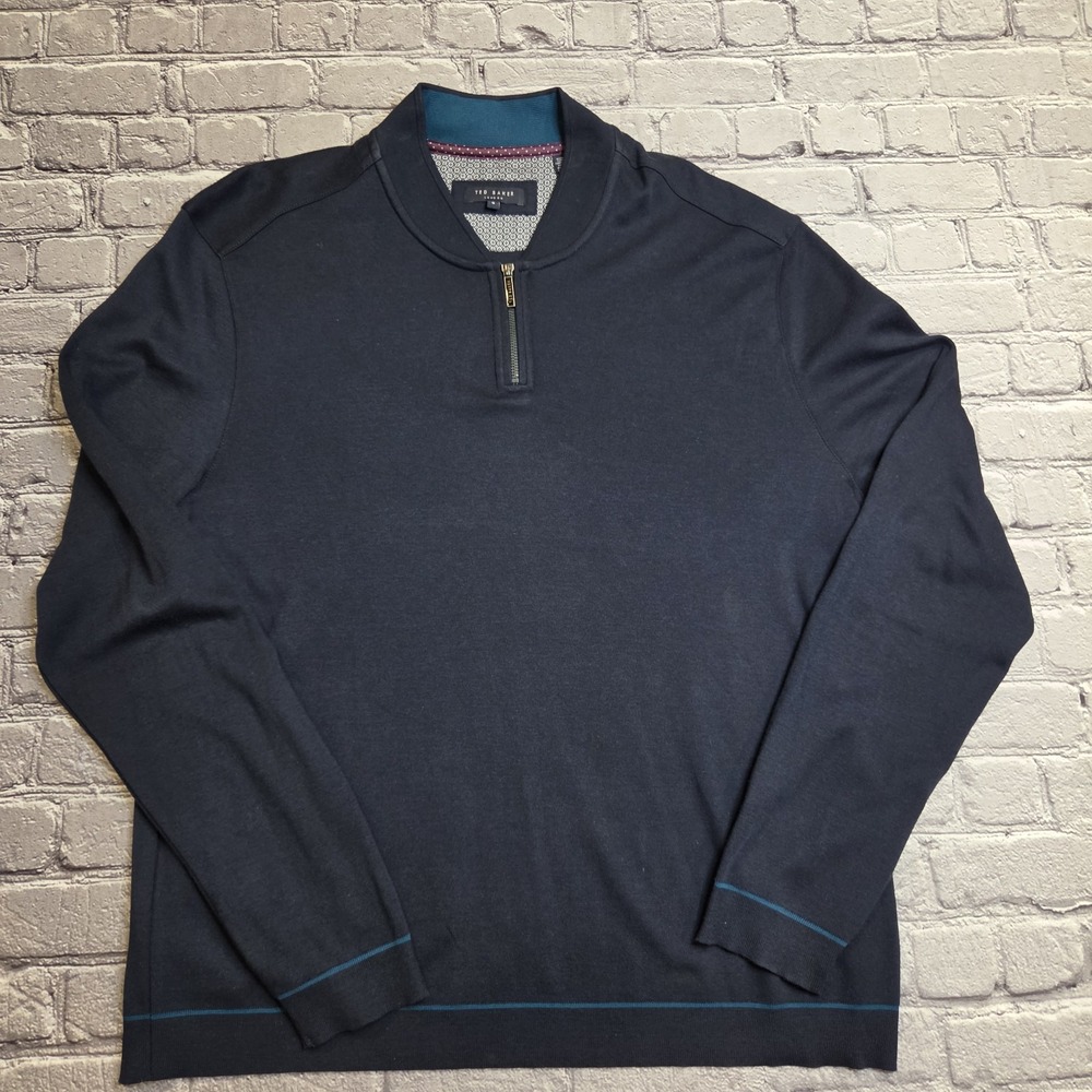 Ted Baker Men's Pullover Polo Quarter Zip Sz 6 Long Sleeve Soft Touch Dark Blue